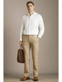 Louis Philippe - Men Beige Polyester Blend Trousers