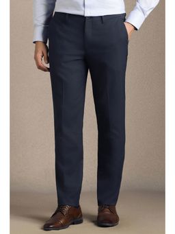 Louis Philippe - Men Navy Blue Polyester Blend Trousers