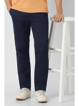 Peter England - Men Navy Blue Cotton Blend Trousers