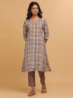 Folksong - Floral Purple Hand Block Print Gota Kurta