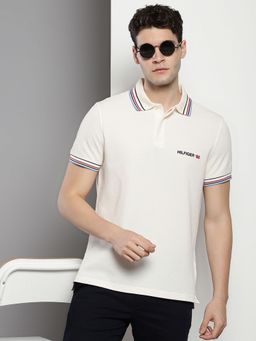 Tommy Hilfiger - Mens Off White Solid Polo T-Shirt