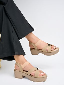 Shoetopia - Elegant Tan Heeled Sandals for Women