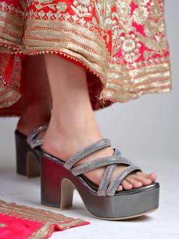 Shoetopia - Black Rhinestone Strap Sandal Heels