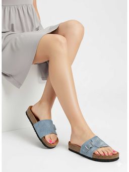 LYDC LONDON - Women Blue Pu Slip On Sandals