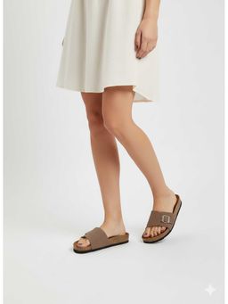 LYDC LONDON - Women Brown Pu Slip On Sandals