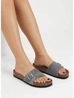 LYDC LONDON - Women Grey Pu Slip On Sandals