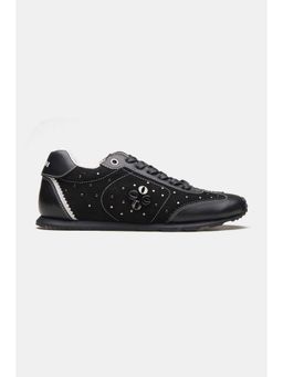 Oroh - Women Black Leather Lace-Ups Sneakers