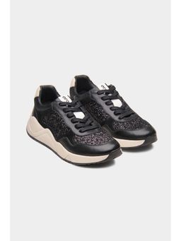Oroh - Women Black Leather Lace-Ups Sneakers