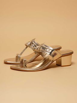 ERIDANI - Women Gold Faux Leather Slip On Kolhapuris