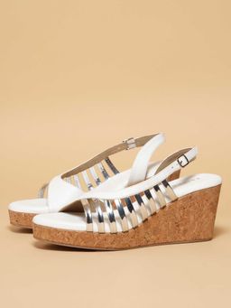ERIDANI - Women White Faux Leather Buckle Wedges