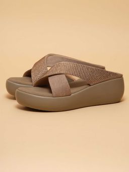 ERIDANI - Women Brown Faux Leather Slip On Wedges