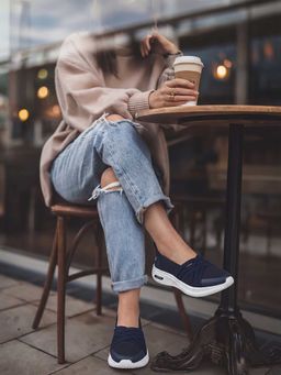 Yoho - Women Blue Mesh Slip On Sneakers
