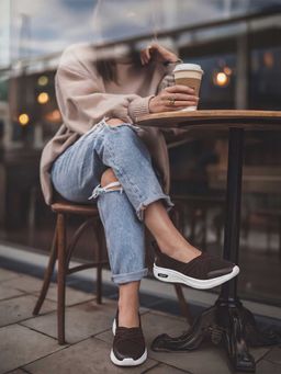 Yoho - Women Brown Mesh Slip On Sneakers