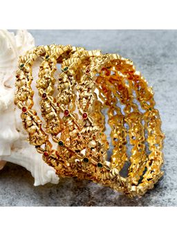 Karatcart - (Set Of 4) Antique Gold Plated Mata Laxmi Rajwadi Temple Bangle Set for Women