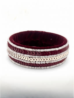 Adwitiya - Womens Maroon Velvet Sequin and Pearl Tassel Kada Bangles (Pack of 2) (2.6)