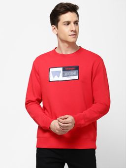 Wrangler - Men Printed Red Sweatshirt (Regular)