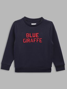 Blue Giraffe - Boys Blue Solid Round Neck Full Sleeves Pullover Style Sweatshirt