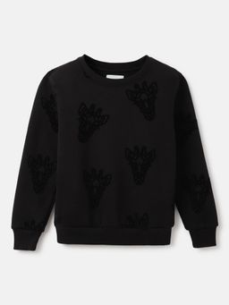 Blue Giraffe - Boys Black Printed Round Neck Full Sleeves Sweatshirt