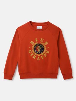 Blue Giraffe - Boys Red Embroidered Round Neck Full Sleeves Sweatshirt