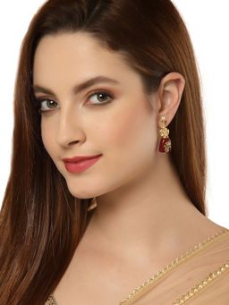 Dugran By Dugristyle - Red & Gold Kundan Dangler Earrings