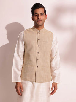 Fabindia - Beige Cotton Woven Nehru Jacket