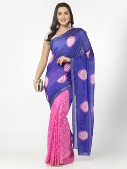 KISHORI - Women Silk Bandhani and Zari Weaving Saree with Unstitched Blouse - Purple & Pink