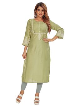 Amchoor - Women Green Embroidered Kurta