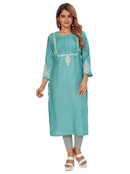 Amchoor - Women Teal Embroidered Kurta