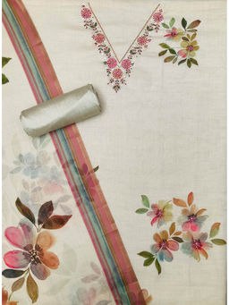 FAZALS - Cotton White Embellished Unstitched Top with Bottom and Dupatta