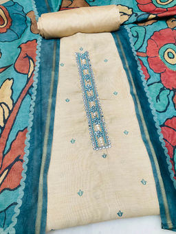 FAZALS - Chanderi Cream Embellished Unstitched Top with Bottom and Dupatta