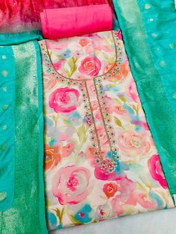 FAZALS - Muslin Pink Embellished Unstitched Top with Bottom and Dupatta