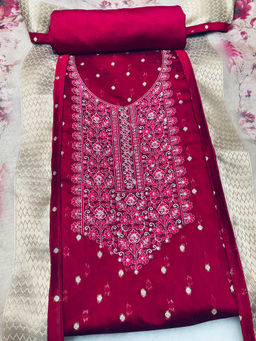 FAZALS - Chanderi Pink Embellished Unstitched Top with Bottom and Dupatta