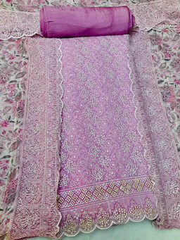 FAZALS - Chiffon Lavender Embellished Unstitched Top with Bottom and Dupatta