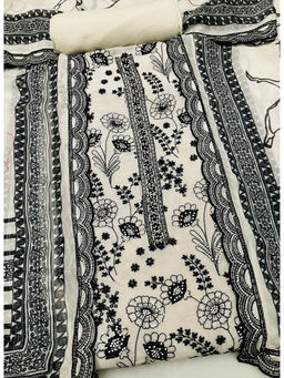 FAZALS - Organza Off White Embellished Unstitched Top with Bottom and Dupatta