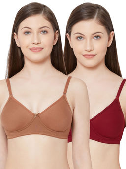 Juliet - Womens Soft Padded Non Wired Bra Combo 1030 Coffee Brown Maroon