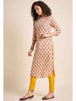 KVS FAB - Off White Cotton Blend Ethnic Motifs Kurta & Pant (Set of 2)