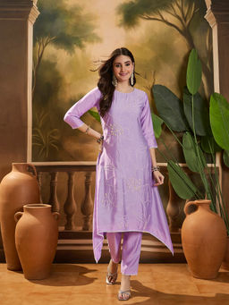 KVS FAB - Lavender Silk Blend Embroidered with Beads Work Kurta & Pant (Set of 2)