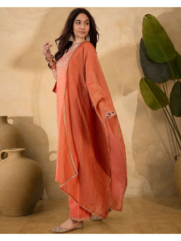 KVS FAB - Orange Silk Blend Zari Sequence Embroidered Kurta Pant & Dupatta (Set of 3)