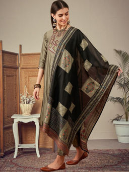 KVS FAB - Women Sequence Embroidered Beige Kurta Pant & Dupatta (Set of 3)