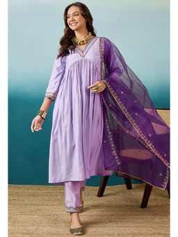 KVS FAB - Embroidered Sequence Lavender Kurta Pant & Dupatta (Set of 3)
