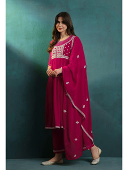 KVS FAB - Women Embroidered Magenta Kurta Pant & Dupatta (Set of 3)