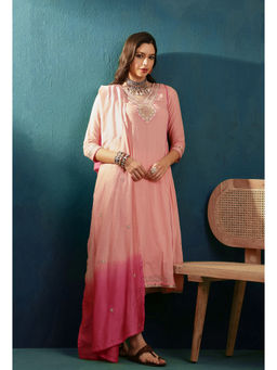 KVS FAB - Embroidered Peach Pure Cotton Kurta Pant & Dupatta (Set of 3)