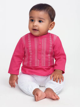 Somersault - Pink Hibiscus Kurta & Pyjama- Newborn (Set of 3)