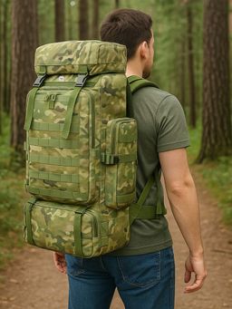 NFI Essentials - Green Hiking Bag, Military Print Travel Shoulder Backpack with Shoe Compartment