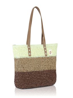 NFI Essentials - Multi-Color Ethnic Knitted Straw Wicker Woven Design Handmade Hobo Beach Handbag
