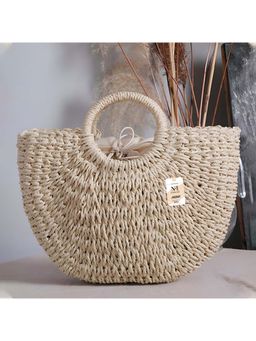 NFI Essentials - Beige Straw Wicker Sling Bag for Womens