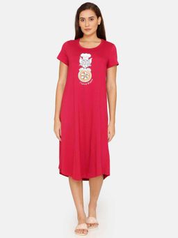 Zivame - Tom & Jerry Knit Cotton Mid Length Nightdress Cerise-Pink
