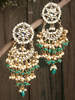 Karatcart - Green Crystal and Pearl Kundan Dangler Earrings for Women