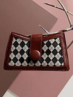 Haute Sauce - Brown & Multicolour Solid Vegan Leather Sling Bag