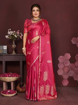 Elora - Satin Silk Floral Motifs Zari Weaving Banarasi Saree - Pink with Unstitched Blouse